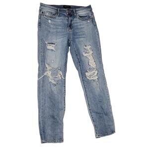 Judy Blue Women's Distressed Paint Mid-Rise Boyfriend Cut Jeans Size 9/29 EUC